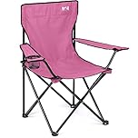 Trail Folding Camping Chair, Lightweight Outdoor Chair with Cup Holder Armrest, Heavy Duty Tubular Steel Frame, Fast-Drying Polyester, Carry Bag, 100kg Capacity (Pink)