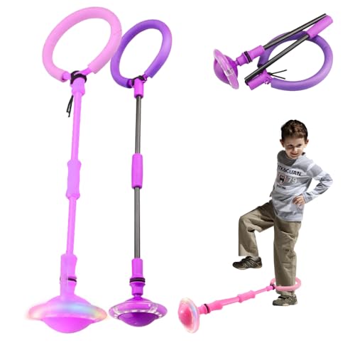 Hojalis Ankle Skip Ball for Kids, 2 Pcs Foldable Skip Ball Ankle Toys, Flash Wheel Skip Balls, Swing Balls, Sports Fitness Toy for Boys Girls Christmas Birthday Gifts (Pink + Purple)