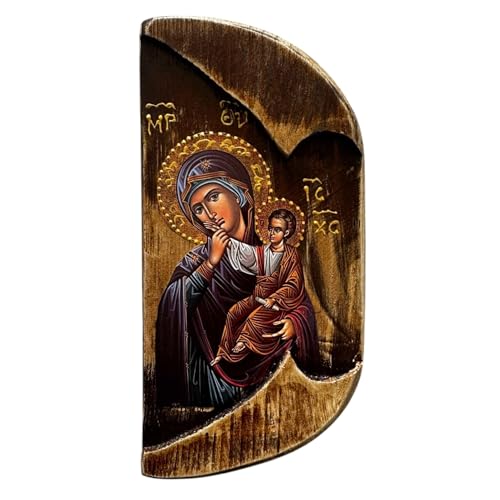 Icône orthodoxe grecque bois fait main Vierge Marie et Jésus