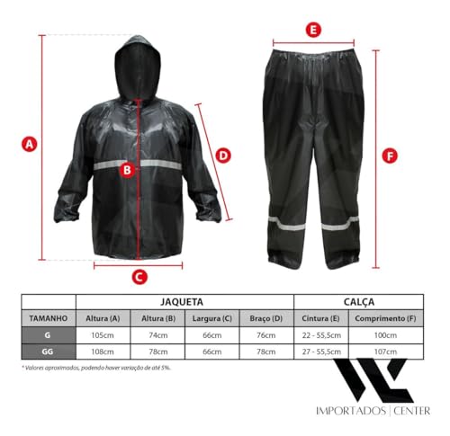 Capa De Chuva Impermeável Motoboy Jaqueta Com Capuz E Calça (GG)