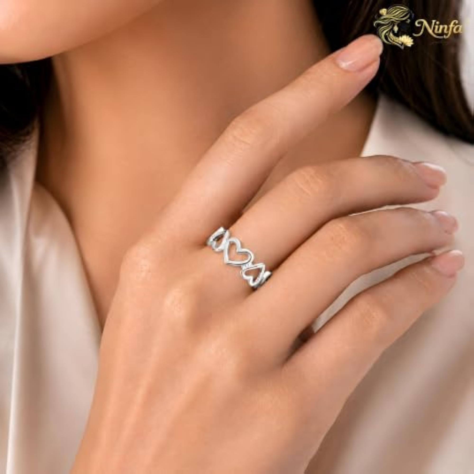 Gold-Tone Open Heart Band Adjustable Ring