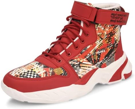 RAY J Block Printed Synthetic High Top Casual Sneaker Shoes for Men | High Ankle Casual Boot Shoe