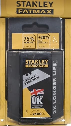 STANLEY 1-11-700 - Distributeur De 100 Lames Trapèze Gamme FATMAX - Lame Plus Tranchantes- Traitement Par Induction - Résistance Accrue - Traitement Thermique - Plus De Flexibilité - Résistance 35Kg