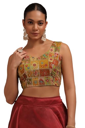 Image of Soch Womens Georgette Floral Print Padded Blouse with Zari