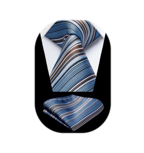 Image of HISDERN Mens Striped Ties Classic Silk Woven Tie and Pocket Square Set Formal Business Necktie Handkerchief for Wedding