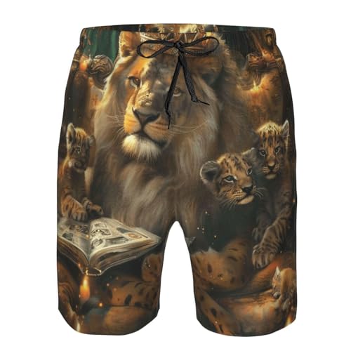 Men's Quick Dry Swim Shorts Lion Elegant Crown Fantasy Magic Art Style Beach Trunks with Pockets3