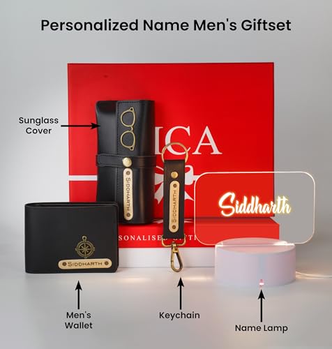 Image of AICA Personalized Name Men's Combo Led Lamp Gift Set 4Pcs (Black)