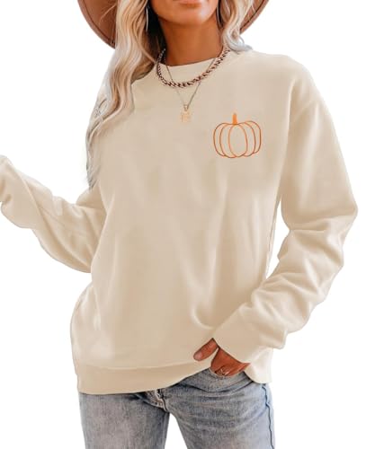 Womfashi Fall Pumpkin Sweatshirts Women Halloween Embroidered Shirt Thanksgiving Pullover Tops Autumn Crewneck Shirts