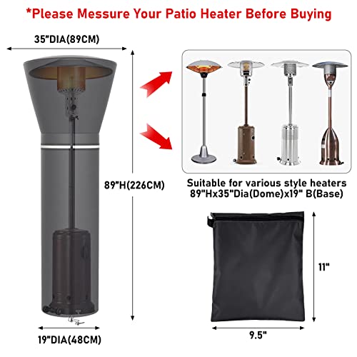 YEECHUN Upgraded Patio Heater Cover,Heavy Duty 600D Oxford Fabric Outdoor Heater Cover with Reflective Ribbon,Waterproof Zipper,Black 35\"Dx89\'\'Hx19\"B.