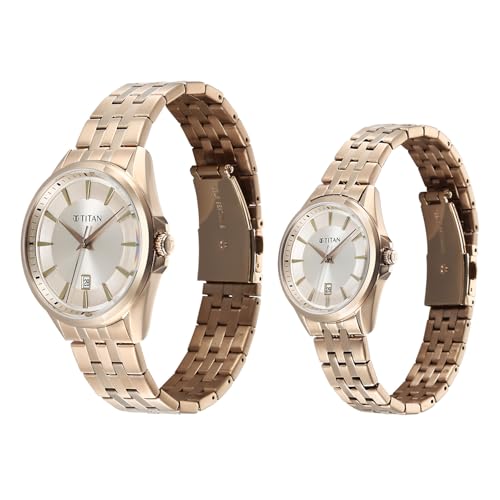 Image of Titan Modern Bandhan Pair Analog with Rose Gold Dial Rose Gold Stainless Steel Strap Watch for Couples - 9401594215WM01