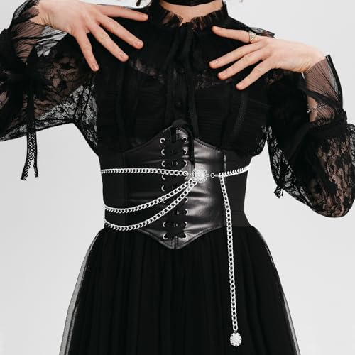 4 Pcs Multilayer Metal Waist Chain Belt for Women, Jean Pants Chain Adjustable Women Long Belt Body Belly Jewelry for Dresses Jeans Trousers wallet4