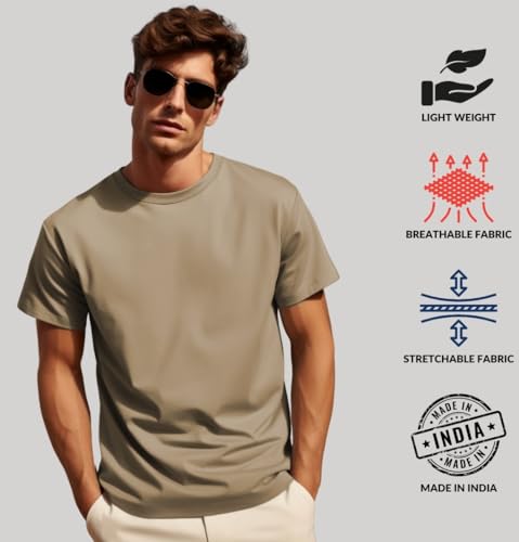 Image of ADRO Men's Cotton Regular Fit Combo Plain Solid T-Shirt Pack of 2