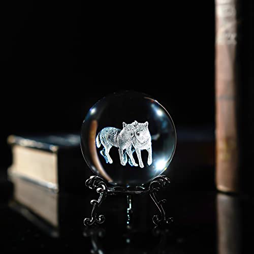 Zeershee 60Mm Wolf Crystal Decor Ball With Stand 3D Glass Laser Engraved Wolf Gifts For Wolf Lovers Decorative Glass Wolves Sphere Figurine For Home Office Paperweight Wolves Gifts For Men Women #TOP4