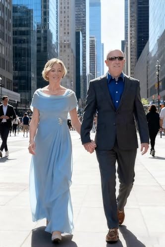 Chiffon Mother of The Bride Dresses for Women Floor Length Cap Sleeves Wedding Guest Dress AB00124