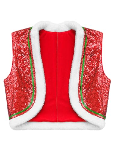 Kids Boys Girls Circus Dance Cosplay Waistcoat Sleeveless Faux Fur Hem Santa Elf Christmas Party Vest3