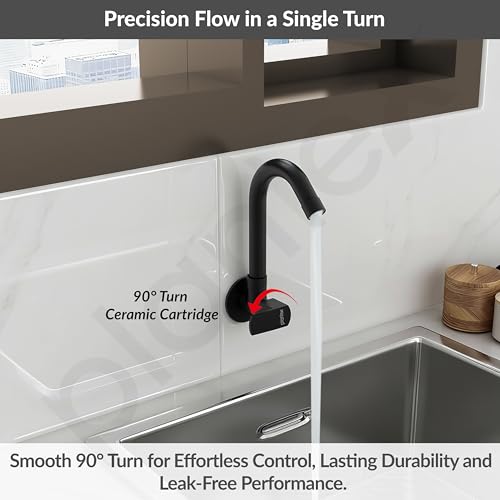 Image of Plantex Single Lever Kitchen Sink Tap with Water Saving Aerator and Brass Spindle Tap /Quarter Turn Sink tap for Kitchen Basin with Wall Flange and Teflon Tape (Saga-Black)