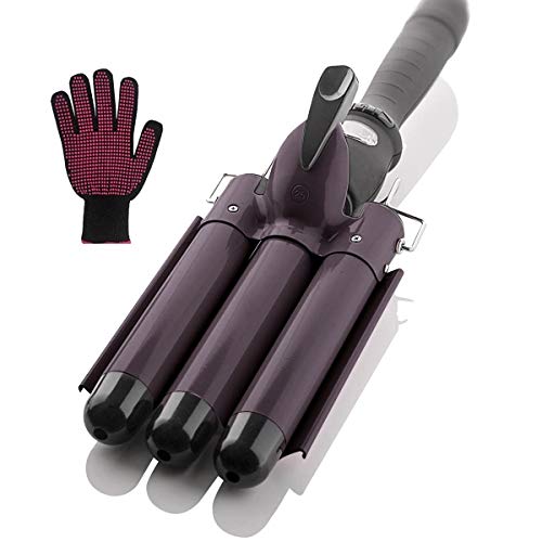 3 Barrel Curling Iron Wand, slopehill Hair Waver Iron with LCD Temperature Display, 1 Inch Ceramic Tourmaline Hair Crimper for Hair Styling (Purple)