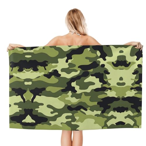 Serviette bain microfibre anti odeur et ultra douce grand drap de douche camouflage vert - 3