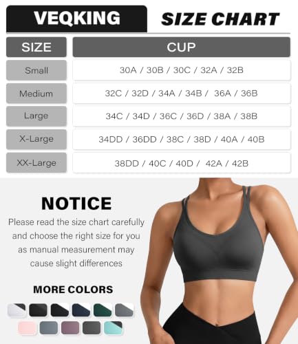 Image of VEQKING Strappy Cross Back Sports Bra for Women Removable Padded Yoga Bras | Multipack, Medium Support, Comfortable Seamless Wireless Design, Breathable Moisture-Wicking Fabric, Workout, Gym, Pilates