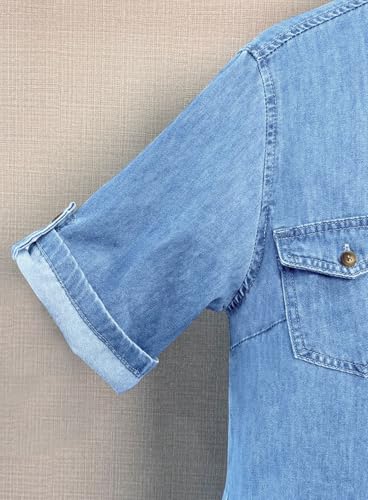 Image of chouyatou Women's Summer Short Sleeve Denim Shirt Dress Business Casual Button Down Midi Long Jean Dress