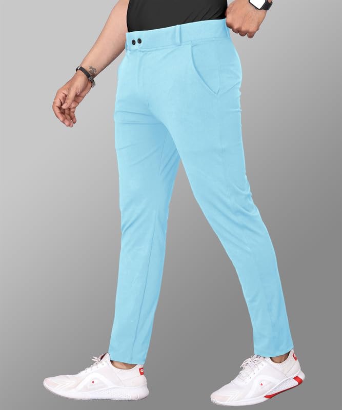 Image of COMBRAIDED Men's Slim Fit Stretchable Casual Trousers | Stylish Lycra Blend Pants for Office, Party