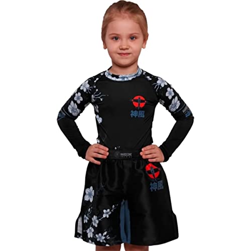 Hardcore Training Kids Rash Guard Long Sleeve Sakura Unisex Compression Base Layer Tights No Gi Bjj Fitness Workout Grappling Sport Clothing Black #TOP17
