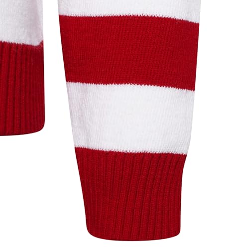 VEARZ Unisex Adults Red & White Striped Knitted Jumper - Halloween Christmas Party Fancy Dress Sweater Top Plus Size L - Image 6