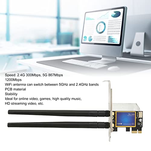 ASHATA 1200Mbps PCI E WiFi Card, Wireless Network Adapter, 5G Dual Band WiFi Network Card Adapter for Gaming Streaming - Image 3
