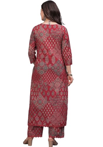 Image of rytras Women Pure Cotton Printed Straight Kurta Set with Palazzo Pants - Ethnic Wear