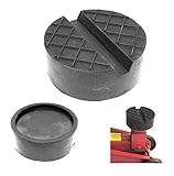 Das Foto zeigt die Ober-und Unterseite der Auflage, sowie das Beispiel mit dem Gebrauch eines Wagenhebers. Lieferumfang : 1x Gummiauflage