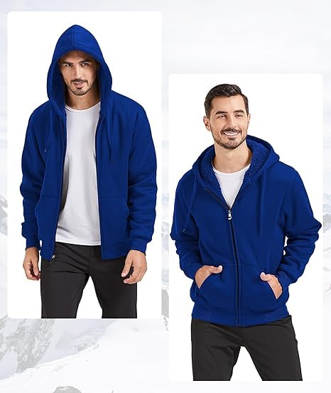 Image of SWISSWELL Men Zip Up Hoodies Sherpa Lined Jacket Heavyweight Fleece Sweatshirt Winter Warm Hooded Coat