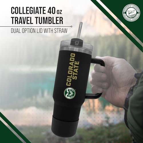 Image of Campus Colors College & University 40 oz Travel Tumbler With Handle - Dual Option Lid With Straw - Vacuum Insulated Stainless Steel (Colorado State Rams - Black)