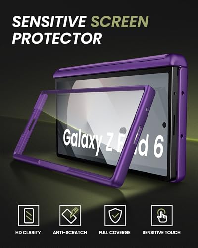 Image of for Samsung Galaxy Z Fold 6 Case with Card Holder & Slide Camera Lens Cover & Hinge Protection & Screen Protector, Multifunctional Durable Rugged Phone Case for Samsung Z Fold 6, Dark Purple