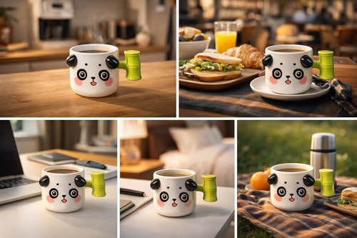 Image of Vasukie Bamboo Panda Coffee Mug with Lid, Mugs for Coffee, Rakhi for Brother, Birthday Gift, Ceramic Mug, 3D Coffee Mug (Bamboo Panda)