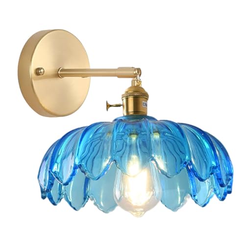 Image of Blue Wall Light Modern Sconces Flower Glass Shade Mid Century Sconce Vintage Bathroom Wall Lamp Black Gold Brass Sconces Fixture Brass Sconce Lighting for Over Mirror Farmhouse Bedroom