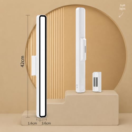 Image of FLYNGO 3 Color LED Rechargeable Touch Lamp, Magnetic Stick-On Cabinet Light USB Charging & Adjustable Brightness for Study, Wardrobe, Closet, Desk, Kitchen, Power Cut (1288-42CM)