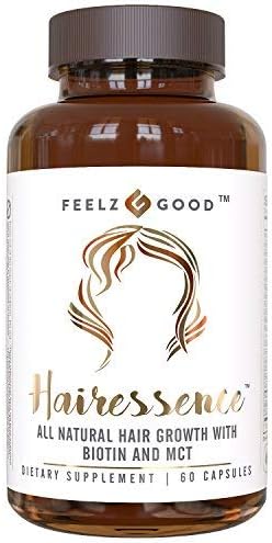 HAIRESSENCE All Natural Hair Growth Biotin Vitamin Formula - Stronger Healthier Hair. Scientifically Formulated w/ MCT Vitamin B Copper & more - Supplement For All Hair Types - Veggie Capsules