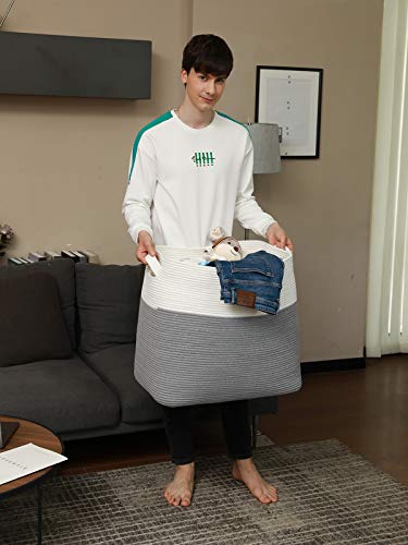 24"X16"X20" Mega Size Rectangular Extra Large Storage Basket, Cotton Rope Storage Baskets, Woven Laundry Hamper, Toy Storage Bin, For Toys Blanket In Living Room, Baby Nursery, Grey Rectangular Basket #TOP3