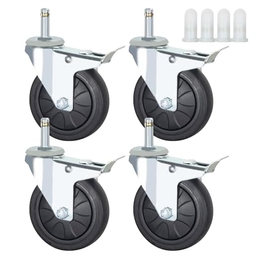 Stem Casters Wheels, 7/16" x 1-3/8" Swivel Casters with Brake TPR Casters 800 Lbs Load Capacity Replacement Wheels Casters Set of 4 (With Brake, 4 Inch)