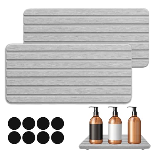 2 pezzi Terra di Diatomee Assorbenti, 21 x 10 cm Vassoio di Fango Diatom, Asciugatura Rapida Sottobicchieri da Bagno, Grigio Rettangolari Pietra Assorbente che assorbono per Cucina, Bagno, Lavabo