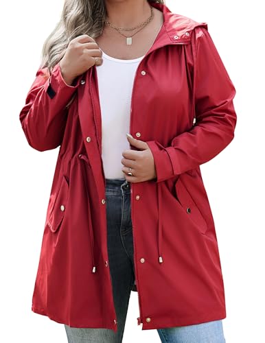 IN'VOLAND Women's Plus Size Raincoat with Hood Outdoor Lightweight Windbreaker Rain Jacket Waterproof