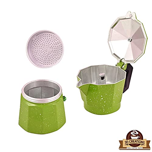 Image of 3D CREATIONS Aluminium Espresso Stove Percolator Polished Cups (Green, 9 Cups)