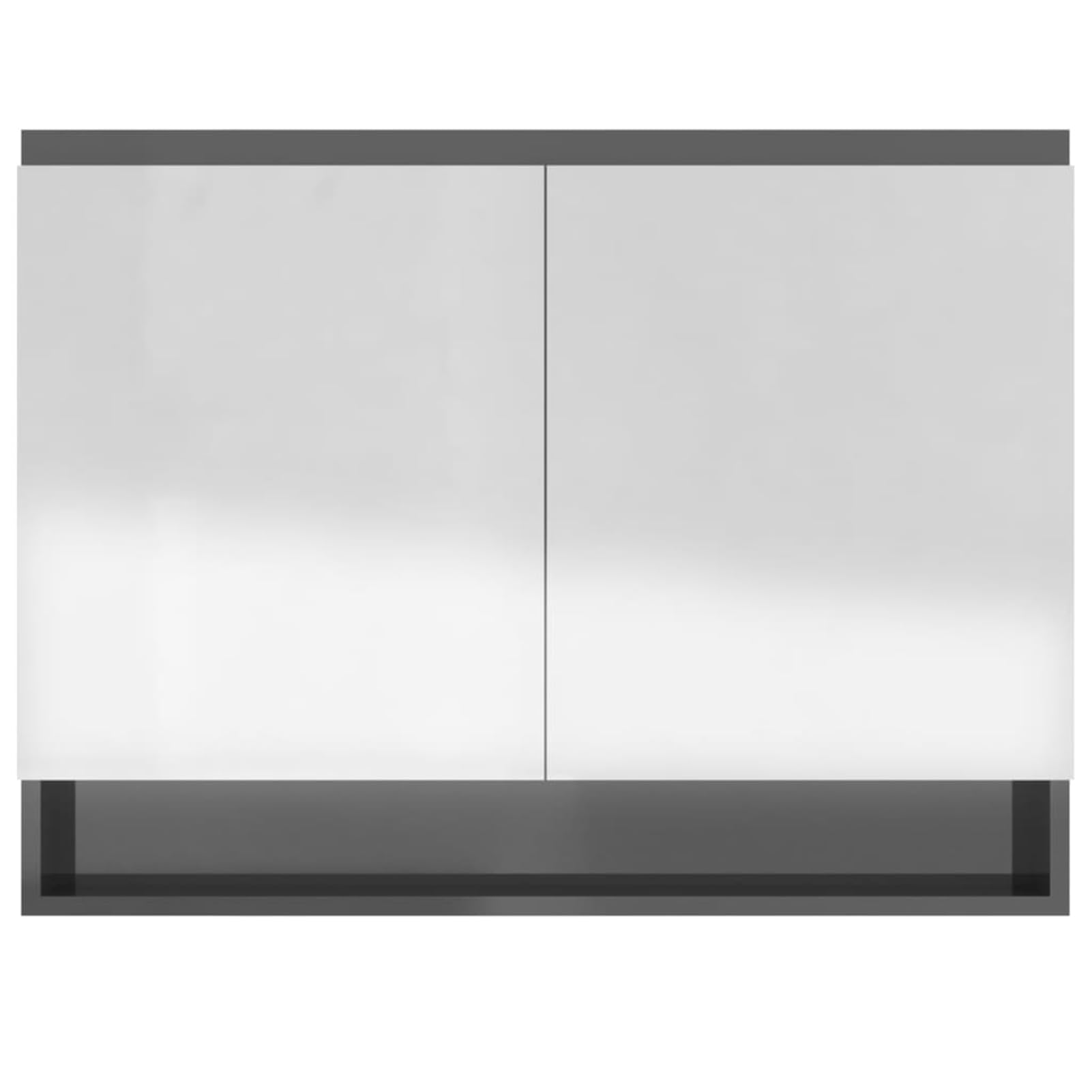 Szafka łazienkowa z lustrem o szerokości 80 cm z płyty MDF, błyszcząca, szara, głębokość 15 cm, wysokość 60 cm, ze szklanym frontem i przyłączem USB
