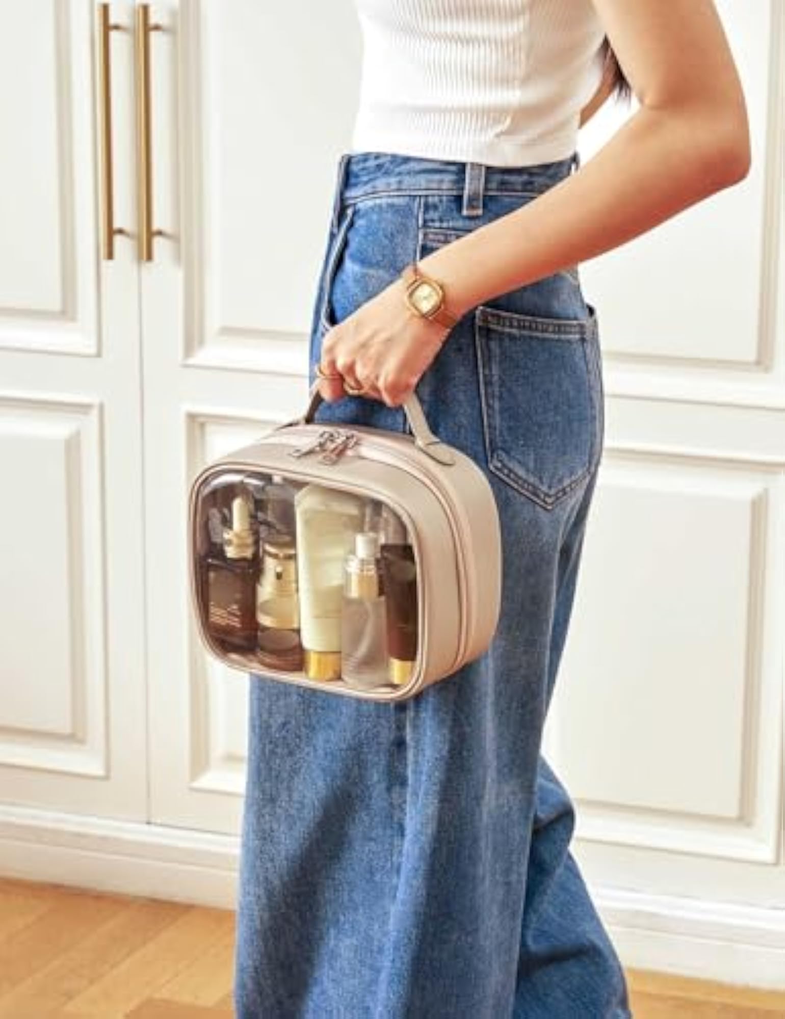 Clear Double Layer Travel Toiletry Bag with 4 Compartments