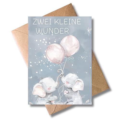 Glückwunschkarte zur Geburt von Zwillingen - Geschenkarte mit Umschlag...