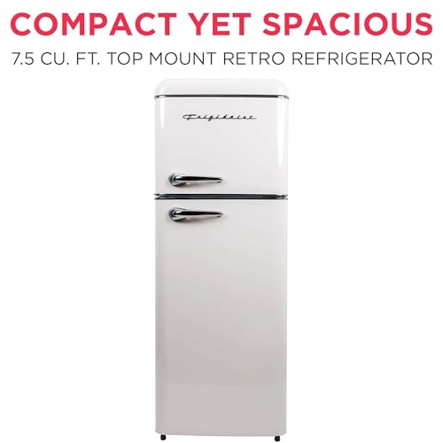 Image of Frigidaire EFR756, 2 Door Apartment Size RETRO Refrigerator with Top Freezer, Chrome Handles, 7.5 cu ft