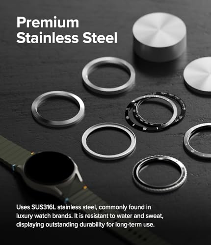 Image of Ringke Bezel Styling & Glass Compatible with Samsung Galaxy Watch 7 40mm [Combo] Anti-Scratch Stainless Steel Frame Ring Cover with HD Clear Tempered Glass Screen Protector - 40-99 (ST) Black