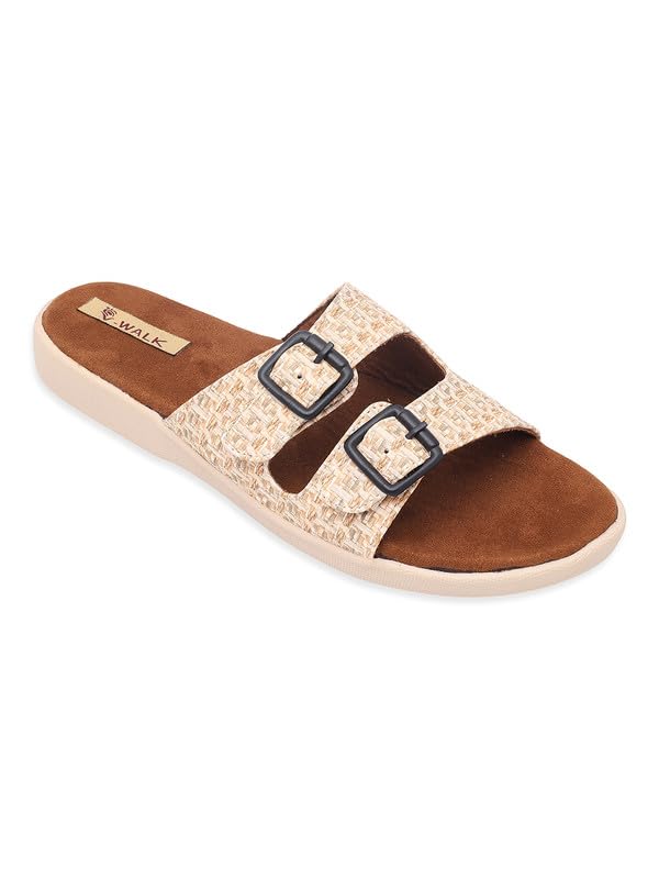 V-WALK Women’s Casual Slide Sandals with Double Buckle Straps – Comfortable Slip-On Flats