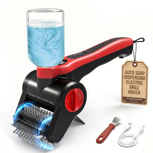 Nozrix Electric Grill Brush 100W High Power Cordless BBQ Cleaner with 300ml Water Spray Tank IPX8 Waterproof Automatic Scrubber for Gas Charcoal Grills 2-Speed Rechargeable Power Brush with Scraper