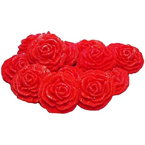 12 Small Roses Cupcake Topper Decorations (Red) Cover